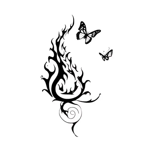 Just a soft touch only dragon with fire flames with minimal aries sign and butterflies for spine tattoo tattoo design idea