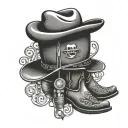 cowboy boots condenser mic and cowboy hat tattoo design idea