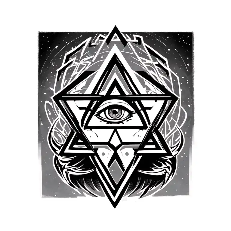 "High cosmic consciousness " anonymous mask representing knowledge,  center on the forehead a diamond shape enclosing an eye inside a triangle  tattoo design idea