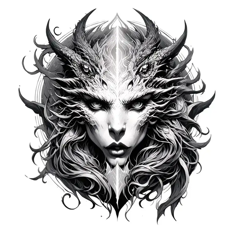 mystical touch, baseada no deua tiamat tattoo design idea