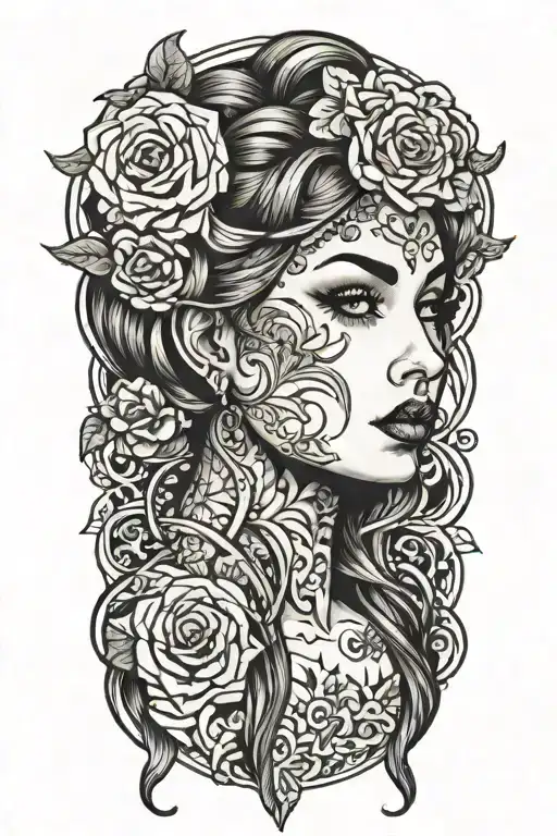 alluring full nude tattood girl head tattoo design idea