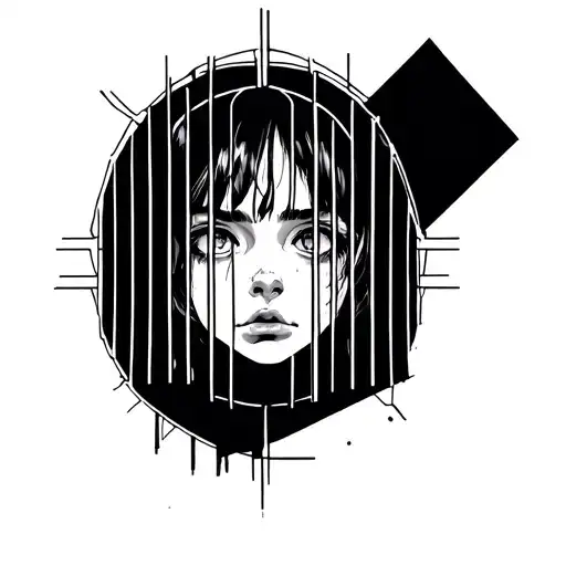 sad girl behind bars tattoo design idea
