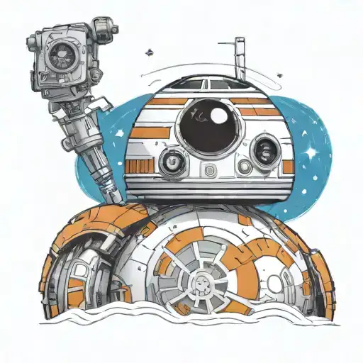 BB-8 Droid from star wars in Pacific Northwest Indian art style tattoo design idea