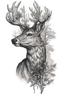 deer head with forest tattoo design idea