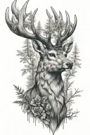 deer head with forest tattoo design idea