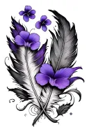 2 feathers and violets tattoo design idea