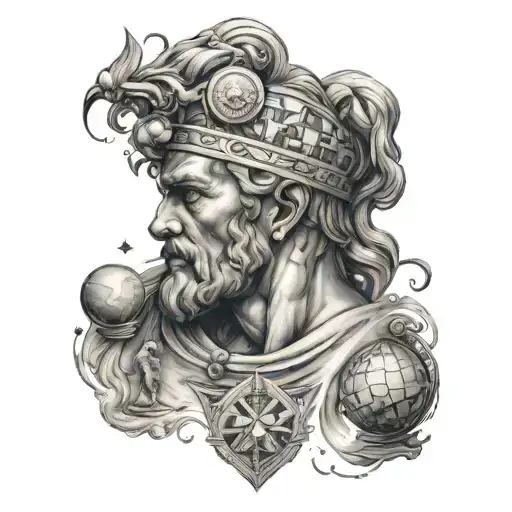 A Mix of Greek Philosophers, Chess, Stoicism, Astrophysics (Stars, Planets, Galaxies, Universe), Sports, Masculinity  tattoo design idea