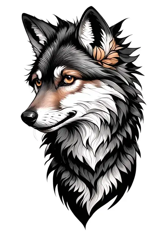 wolf and fox playing tattoo design idea