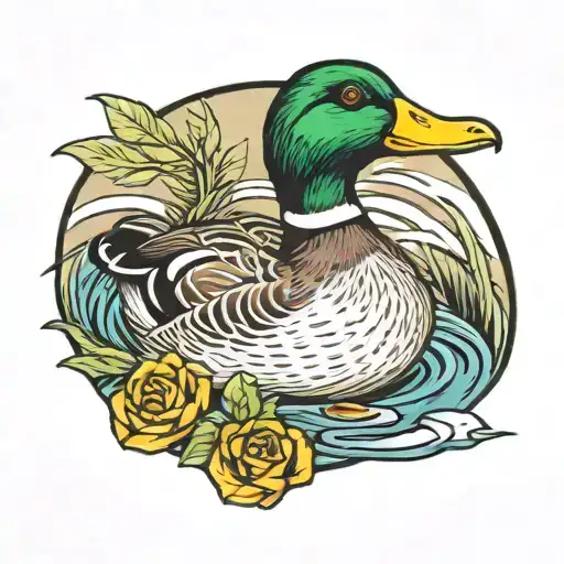 mallard duck wearing foot band   tattoo design idea
