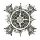 watch, clock face, eiffel tower, dubai towers, compass, worl map tattoo design idea