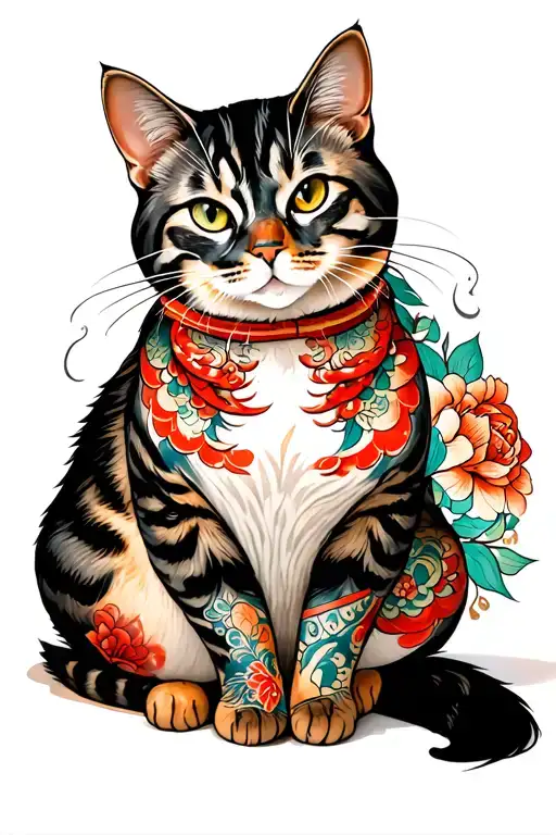 Nonchelant cat sitting in sauna or steam and thinking tattoo design idea