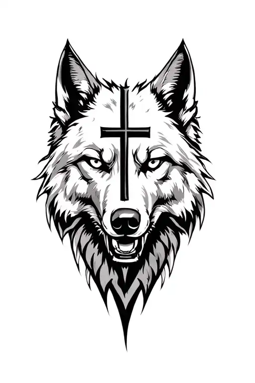 black wolf iron cross tattoo design idea