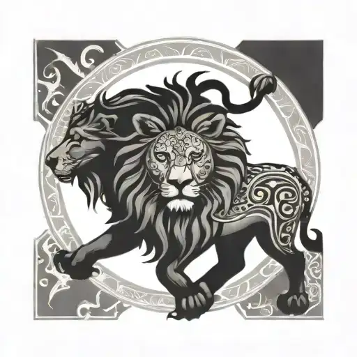 sun, lion, mandala design incorporating elements tattoo design idea