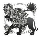 sun, lion, mandala design incorporating elements tattoo design idea