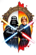 half darth vader vs anakin with lightsabers tattoo design idea