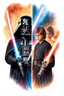 half darth vader vs anakin with lightsabers tattoo design idea
