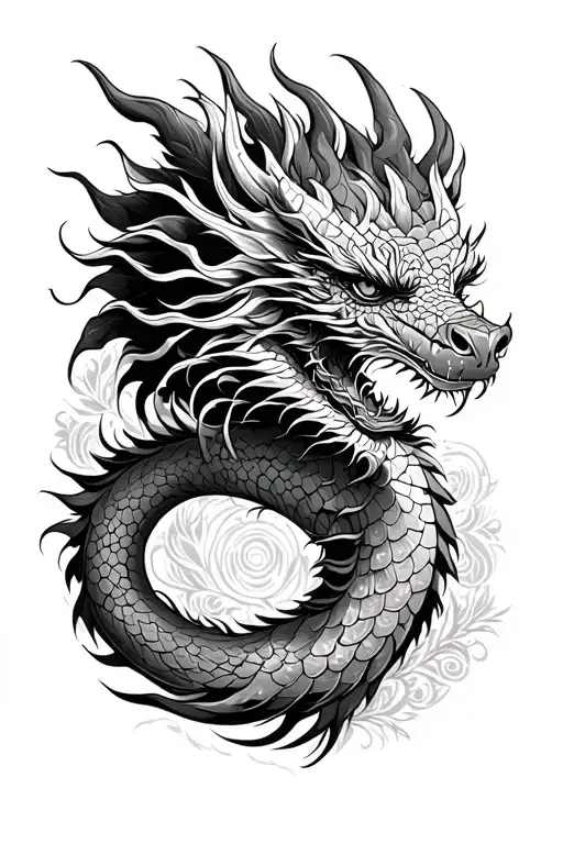 African American and Korean style dragon tattoo design idea