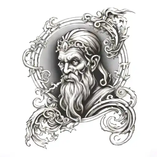 A sleeve in the style of: I believe in God, but I don’t know what He truly looks like. For me, it’s something mysterious tattoo design idea