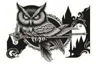 owl wolf perched on a bow arrows tattoo design idea