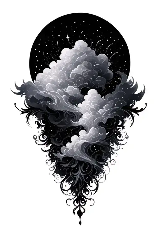psychadelic fairy dust clouds tattoo design idea