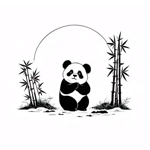small panda holding 2 bamboo forest tattoo design idea