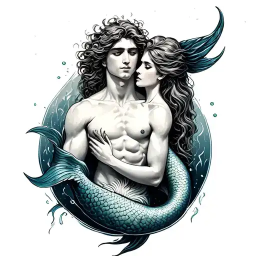 MERMAN HOLDING MERMAID OVER HEAD tattoo design idea