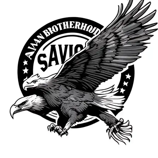 "ARYAN BROTHERHOOD SAVIOR" american eagle claws out in a fighting pose tattoo design idea