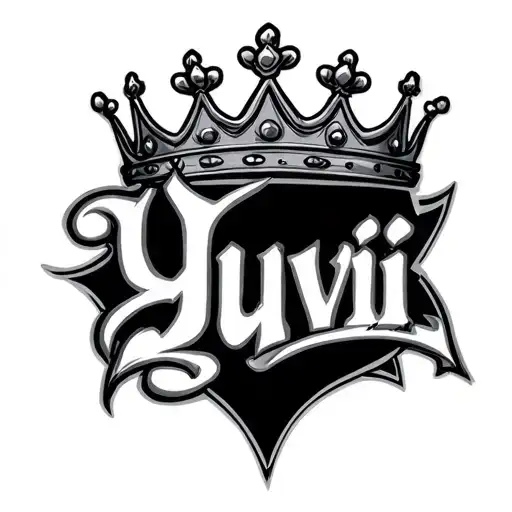 the name "Yuvi" with a crown above the name written tattoo design idea
