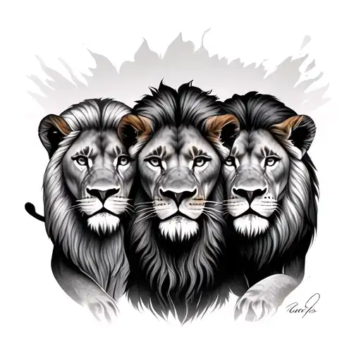 father and two sons lions tattoo design idea