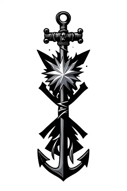 starburst with anchor tattoo design idea