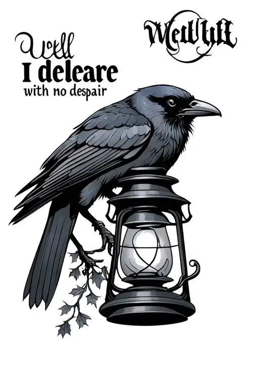 "Well I declare with no despair" Crow perched on Lantern tattoo design idea