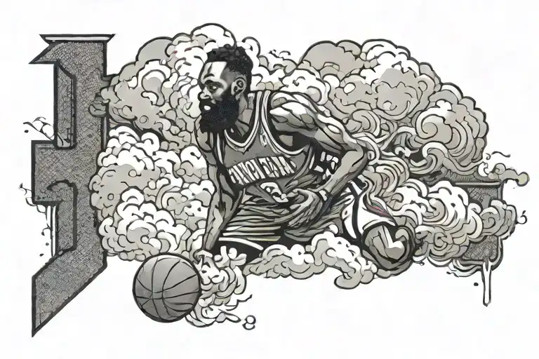 jordan logo, clouds, smoke, james harden tattoo design idea