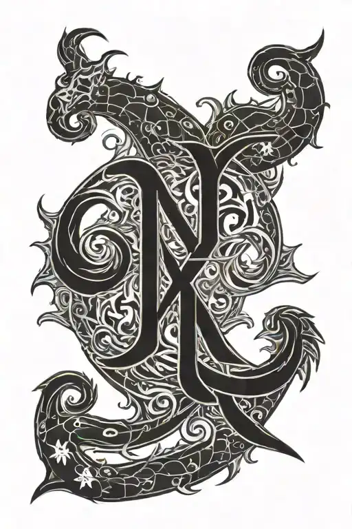 x, mars symbol, capricorn symbol tattoo design idea