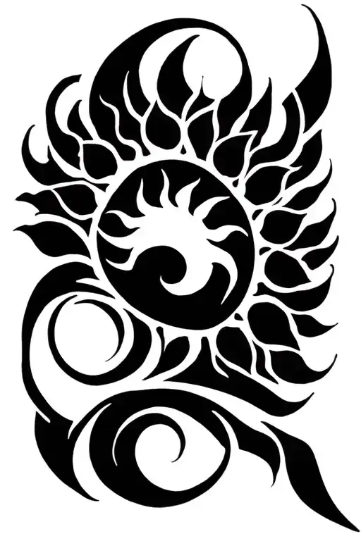 tribal, sun, nature elements incorporated tattoo design idea