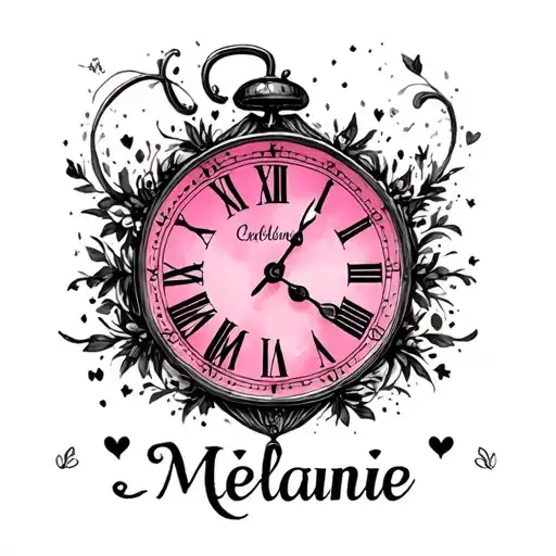 "Mélanie" Black pink clock clock tattoo design idea