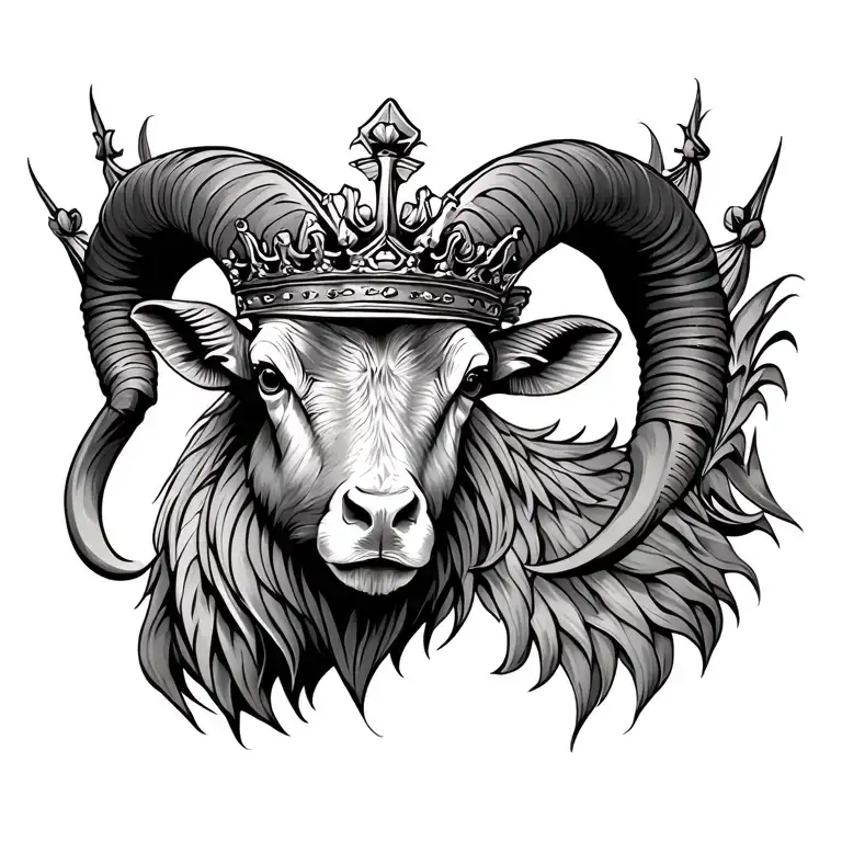 ram and crown tattoo design idea