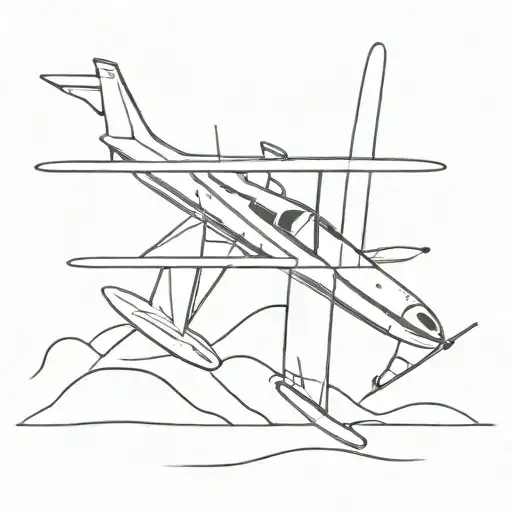 skis laid against a small aircraft in snow tattoo design idea