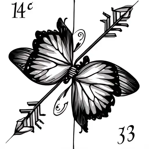 Half butterfly and half snowflake arrow in the middle and the numbers 14 and 3 should be in the tattoo. Small and simple tattoo design idea