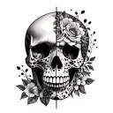 half skull other half flowers with cheetah spots around it tattoo design idea