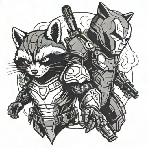 marvel iron man and rocket raccoon with cigars tattoo design idea