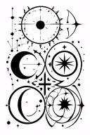 sun moon Gemini, Taurus, and Sagittarius constellation tattoo design idea