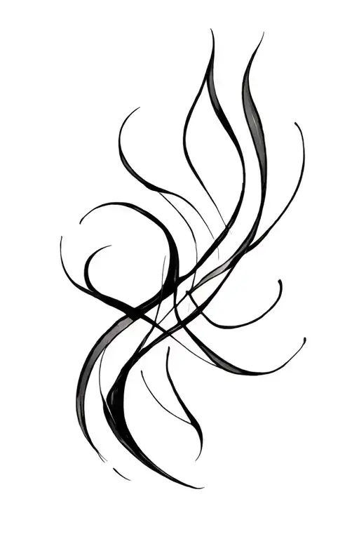 abstract flame-like curves. Flowing, irregular organic shapes with smooth edges. Dynamic, airy, and minimalistic. tattoo design idea