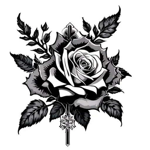 roses and cross tattoo design idea