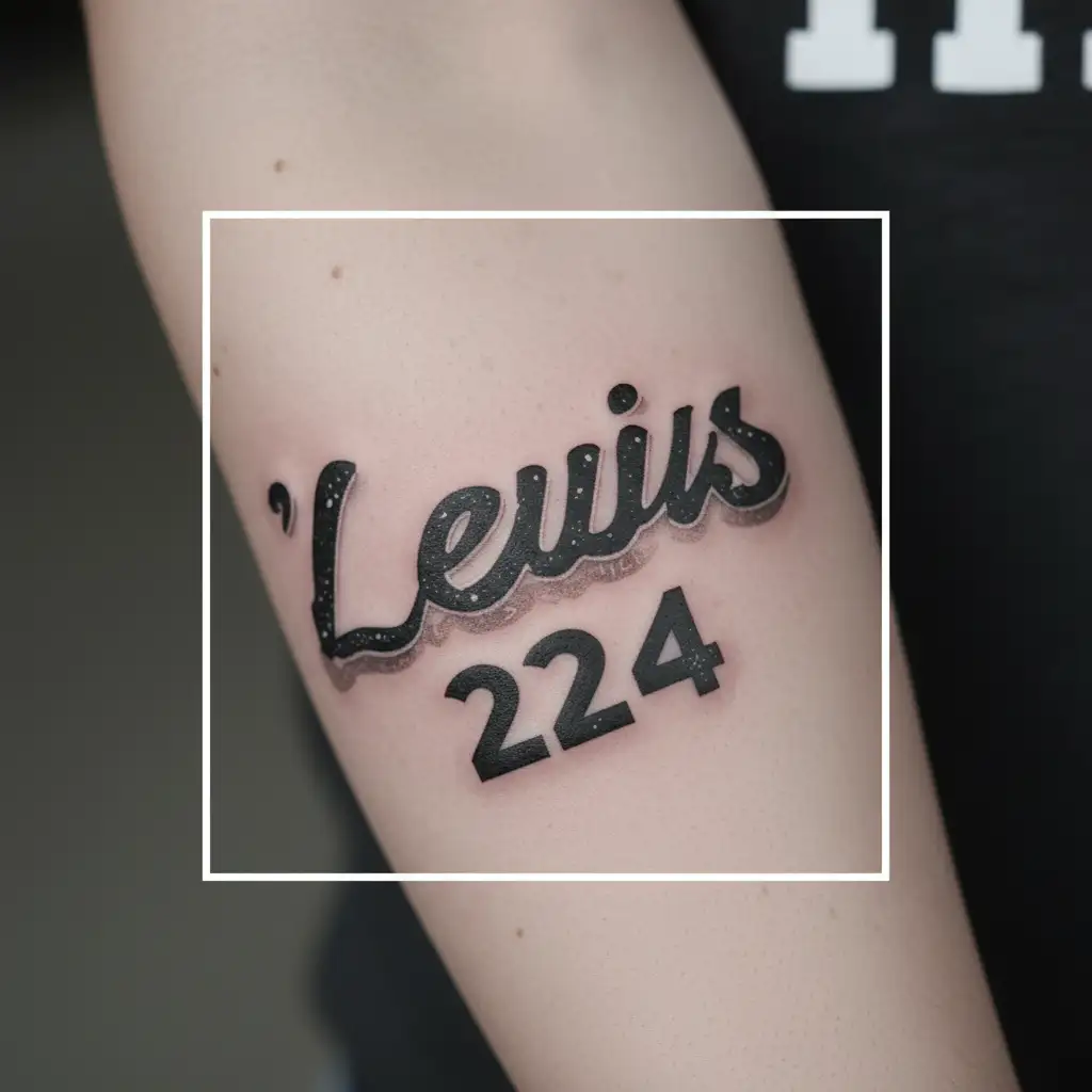 "Lewis 224" name written tattoo design idea
