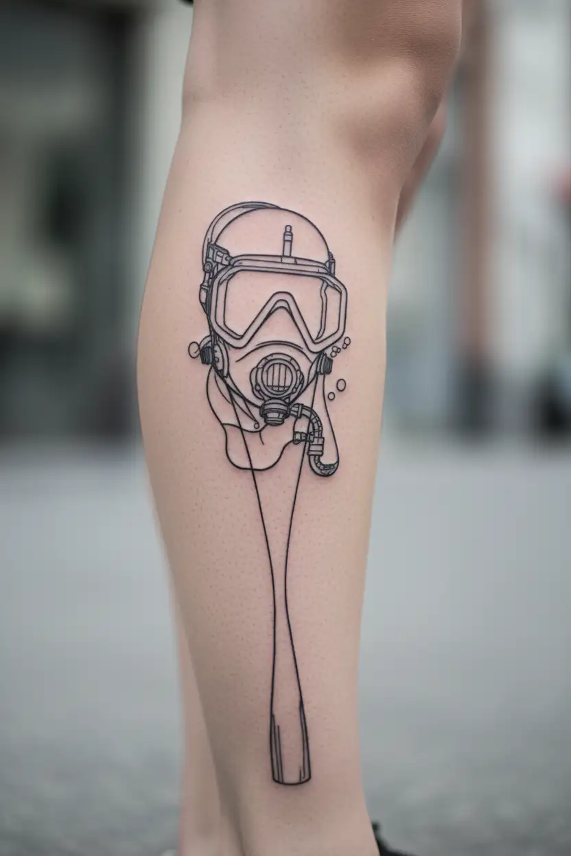 scuba diving mask with bubbles rising tattoo design idea