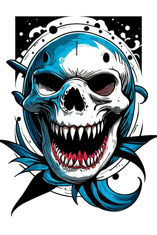shark and skull tattoo design idea
