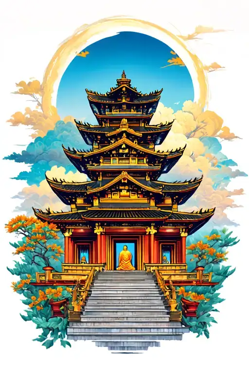Buddhist temple tattoo design idea