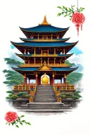 Buddhist temple tattoo design idea