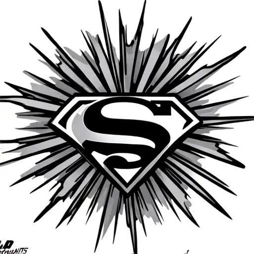 Superman emblem over sunrays radiating outwards tattoo design idea
