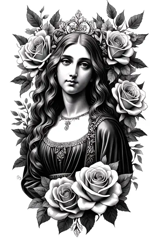 madonna and roses blooming tattoo design idea